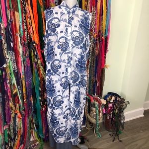 Paisley beach kimono/cover-up blue and white XL